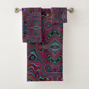 Trippy Seafoam Green and Magenta Abstract Pattern Bath Towel Set