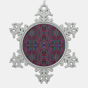Trippy Seafoam Green and Magenta Abstract Pattern Snowflake Pewter Christmas Ornament