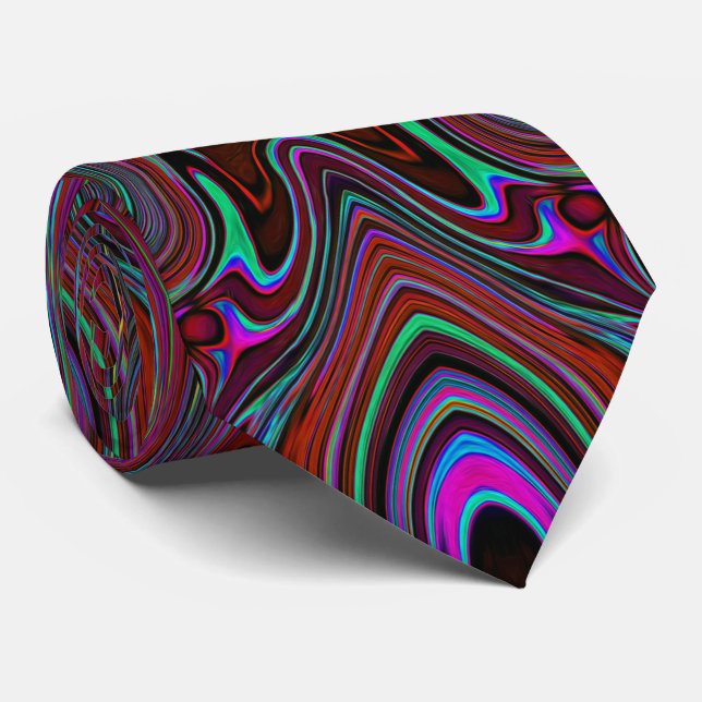 Trippy Seafoam Green and Magenta Abstract Pattern Tie (Rolled)