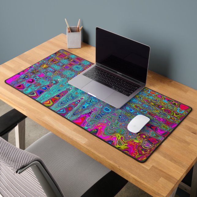 Trippy Sky Blue Abstract Retro Atomic Waves Desk Mat (Office 2)