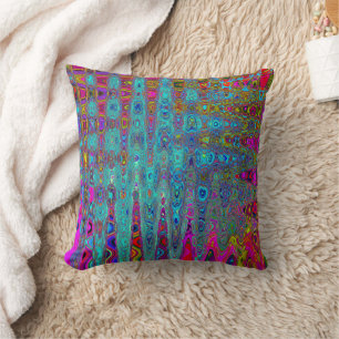 Trippy Sky Blue Abstract Retro Atomic Waves Throw Pillow