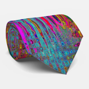 Trippy Sky Blue Abstract Retro Atomic Waves Tie