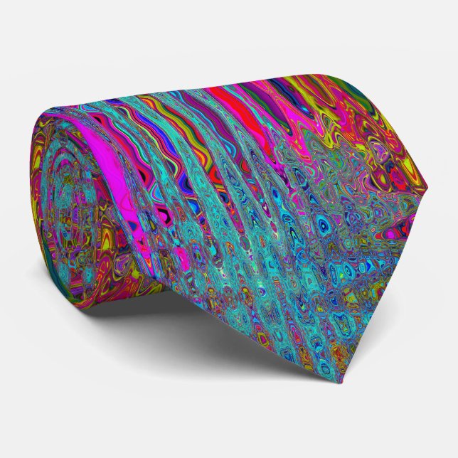 Trippy Sky Blue Abstract Retro Atomic Waves Tie (Rolled)