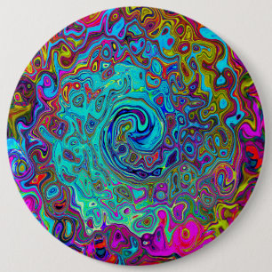 Trippy Sky Blue Abstract Retro Liquid Swirl 6 Inch Round Button
