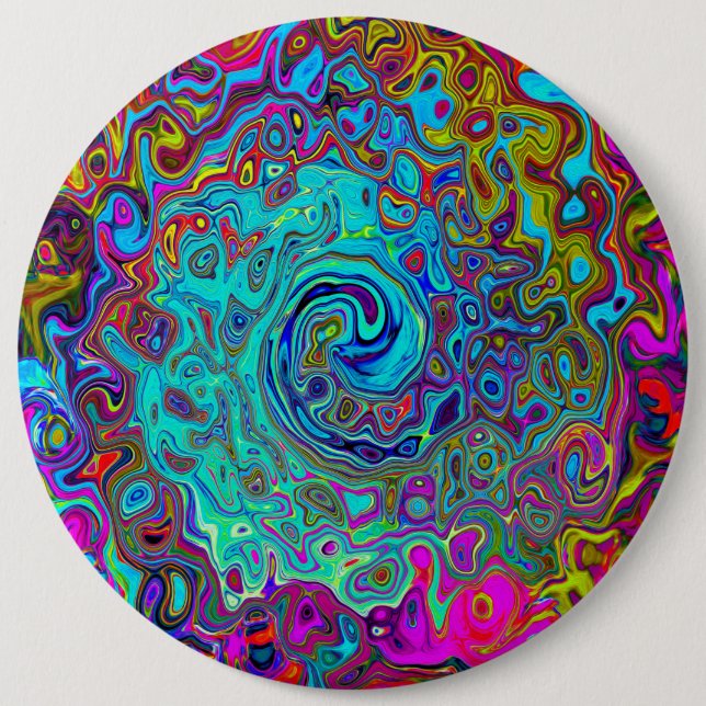 Trippy Sky Blue Abstract Retro Liquid Swirl 6 Inch Round Button (Front)
