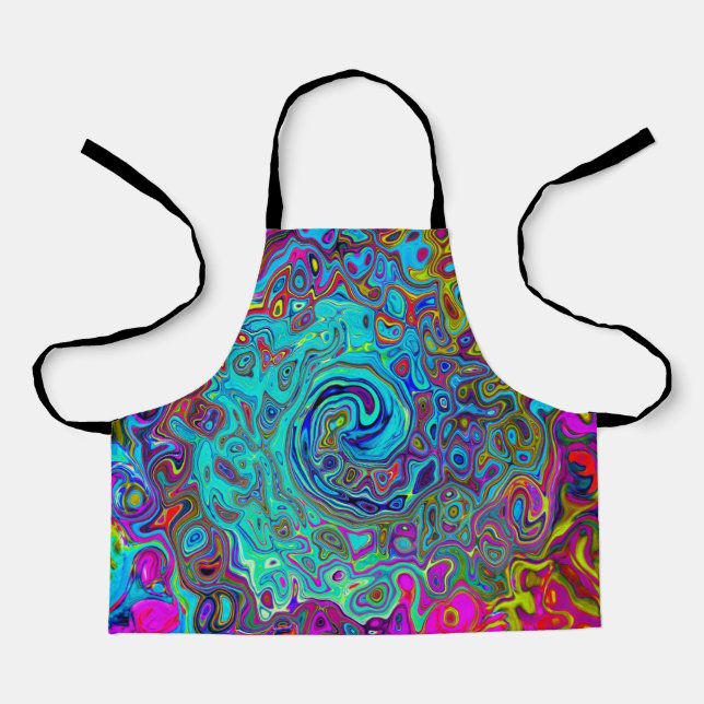 Trippy Sky Blue Abstract Retro Liquid Swirl Apron (Front)