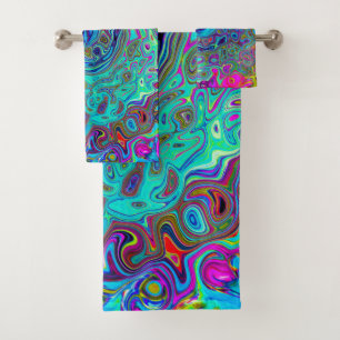 Trippy Sky Blue Abstract Retro Liquid Swirl Bath Towel Set