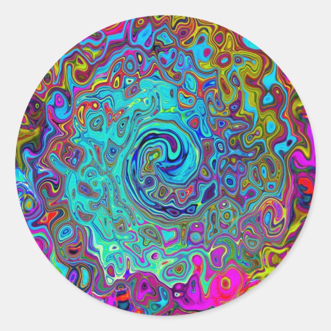 Trippy Sky Blue Abstract Retro Liquid Swirl Classic Round Sticker (Front)