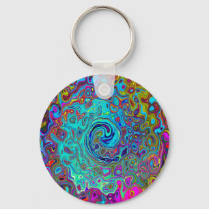 Trippy Sky Blue Abstract Retro Liquid Swirl Keychain