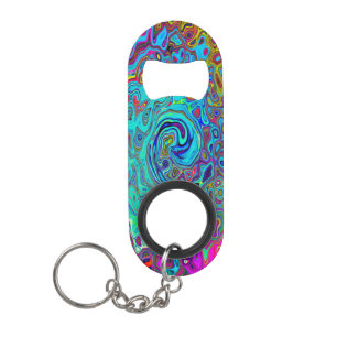 Trippy Sky Blue Abstract Retro Liquid Swirl Keychain Bottle Opener
