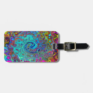Trippy Sky Blue Abstract Retro Liquid Swirl Luggage Tag