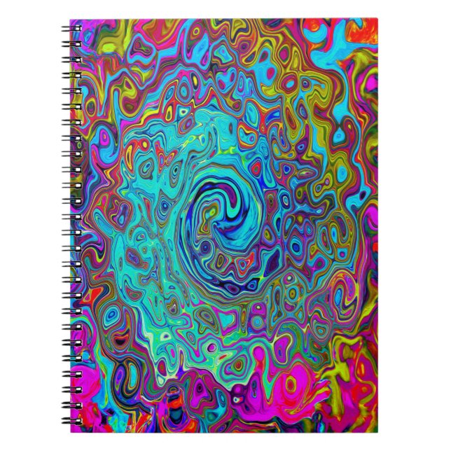 Trippy Sky Blue Abstract Retro Liquid Swirl Notebook (Front)