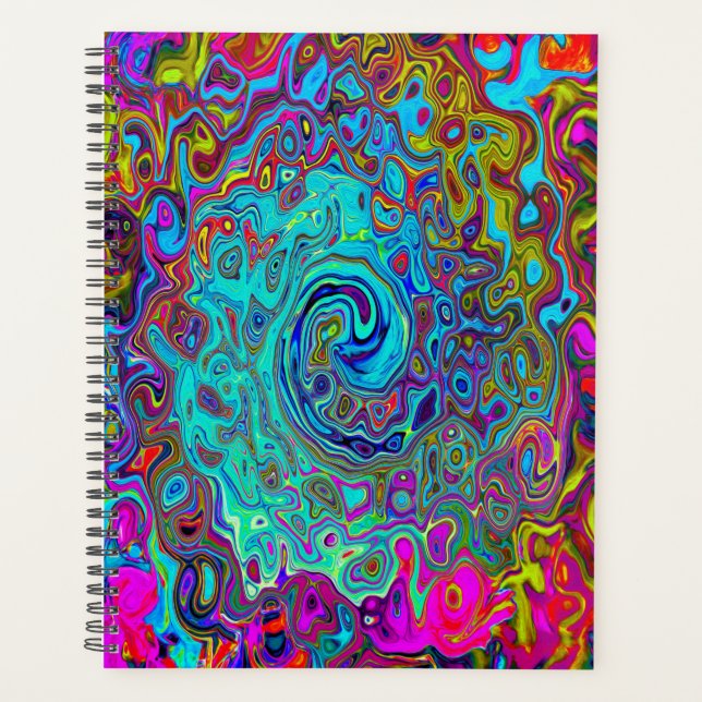 Trippy Sky Blue Abstract Retro Liquid Swirl Planner (Front)