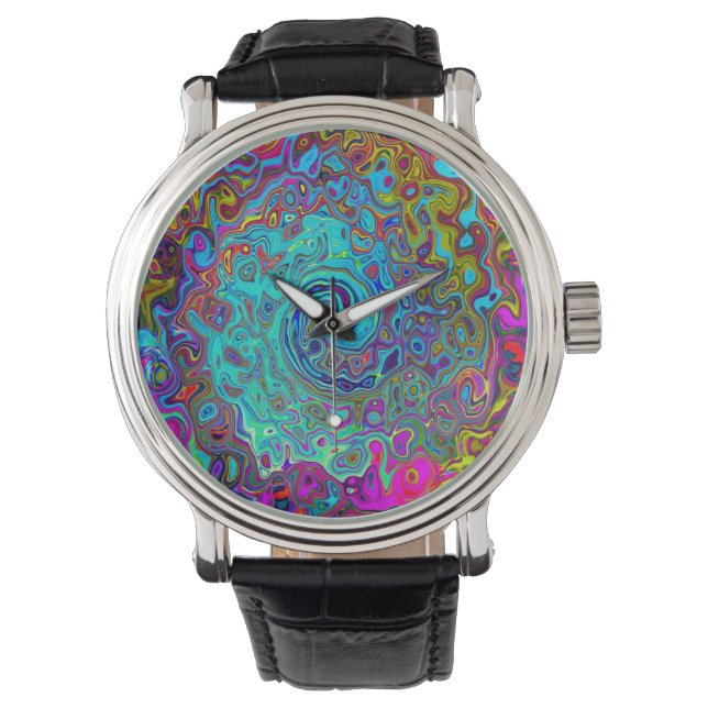 Trippy Sky Blue Abstract Retro Liquid Swirl Watch (Front)