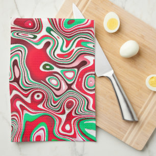 Trippy Squiggly Funky Maximalist Christmas Stripes Kitchen Towel