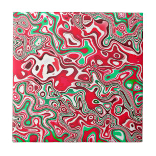 Trippy Squiggly Funky Maximalist Christmas Stripes Tile