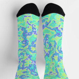 Trippy Squiggly Groovy Bold Neon Acid Trip Marble Socks