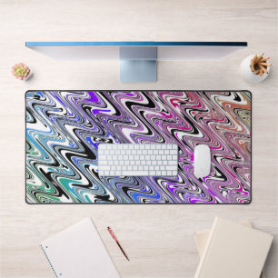 Trippy Squiggly Retro Groovy Colourful Rainbow Wav Desk Mat