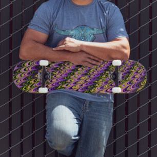 Trippy Squiggly Ripply Bohemian Funky Fractal Art Skateboard