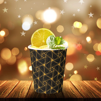 Trippy Starry Pattern Cool Yellow Star Black Party Paper Cups