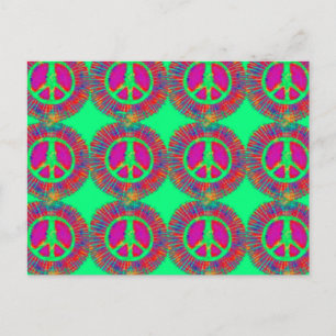 Trippy Tie-Dye Psychedelic Peace Sign Postcard