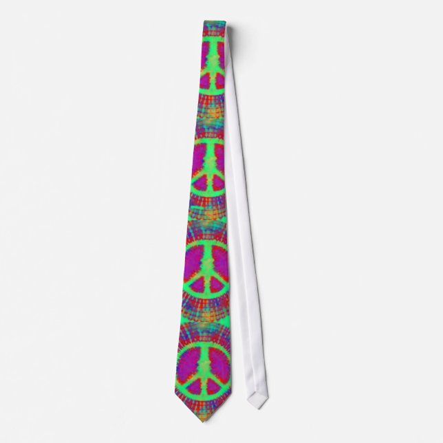 Trippy Tie-Dye Psychedelic Peace Sign Tie (Front)