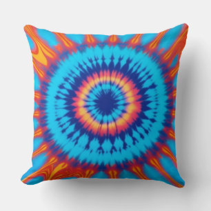 Trippy Tie-Dye Retro Blue & Orange  Throw Pillow
