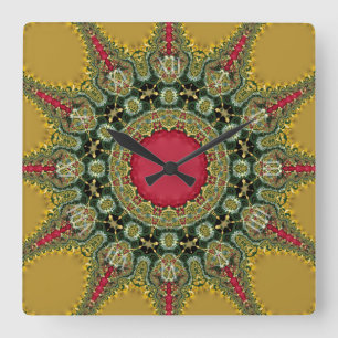 Trippy Time Fractal Lace Groovy Mandala Square Wall Clock