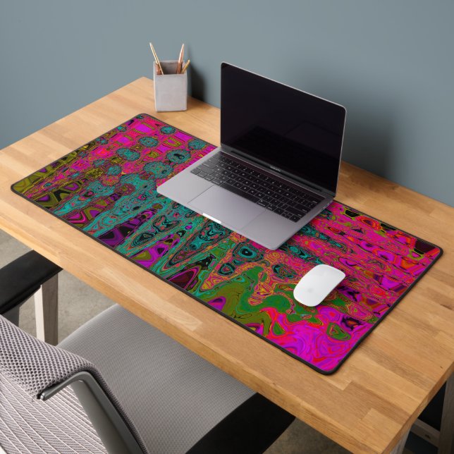 Trippy Turquoise Abstract Retro Atomic Waves Desk Mat (Office 2)