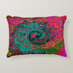Trippy Turquoise Abstract Retro Liquid Swirl Accent Pillow