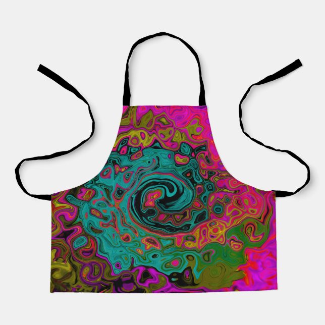 Trippy Turquoise Abstract Retro Liquid Swirl Apron (Front)