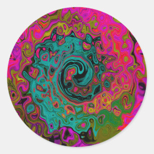 Trippy Turquoise Abstract Retro Liquid Swirl Classic Round Sticker