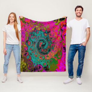 Trippy Turquoise Abstract Retro Liquid Swirl Fleece Blanket