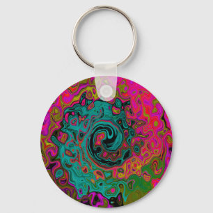 Trippy Turquoise Abstract Retro Liquid Swirl Keychain