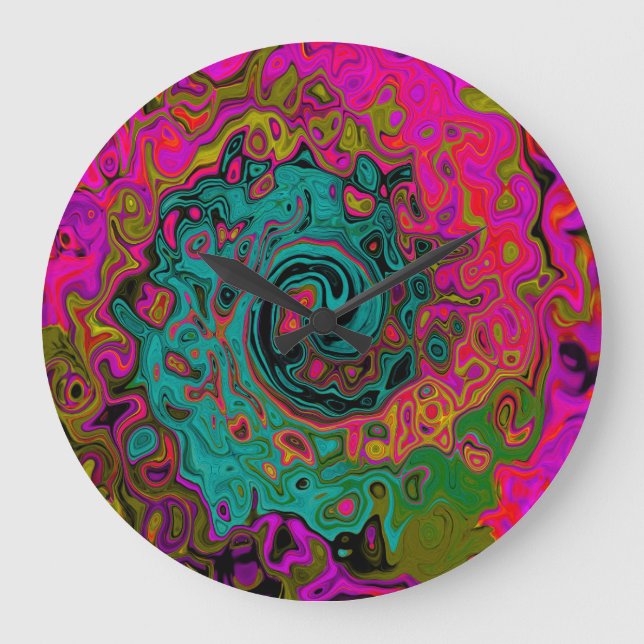 Trippy Turquoise Abstract Retro Liquid Swirl Large Clock (Front)