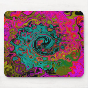 Trippy Turquoise Abstract Retro Liquid Swirl Mouse Pad