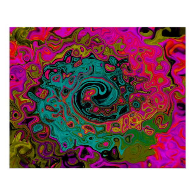 Trippy Turquoise Abstract Retro Liquid Swirl Poster (Front)