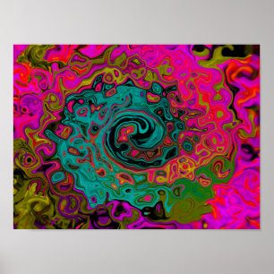 Trippy Turquoise Abstract Retro Liquid Swirl Poster