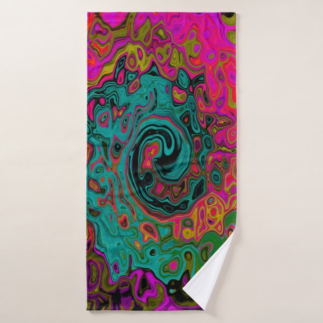 Trippy Turquoise Abstrait Retro Liquid Swirl (Serviette de bain)