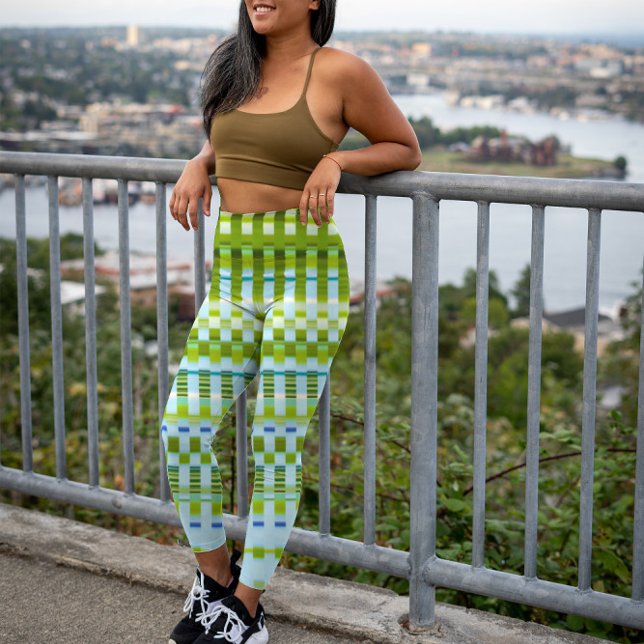 Trippy Vertical Stripes Cool Green & Blue Pattern Leggings (Creator Uploaded)