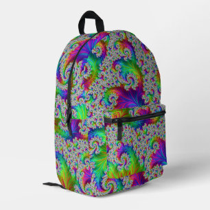 Trippy Vibrant Bold Trippy Rainbow Spiral Fractal Printed Backpack