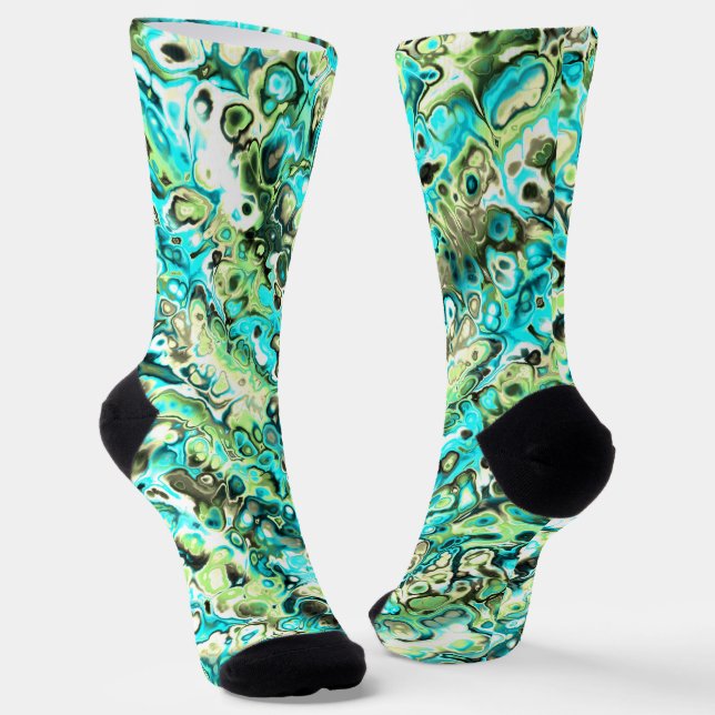 Trippy Vibrant Groovy Boho Hippie Fractal Marble Socks (Angled)