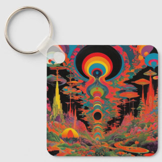 Trippy Vintage 1960s Psychedelic Retro Artwork Keychain