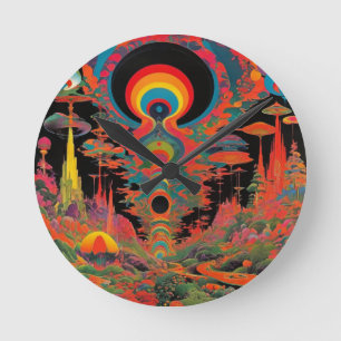 Trippy Vintage 1960s Psychedelic Retro Artwork Round Clock