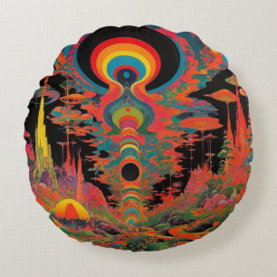 Trippy Vintage 1960s Psychedelic Retro Artwork Round Pillow