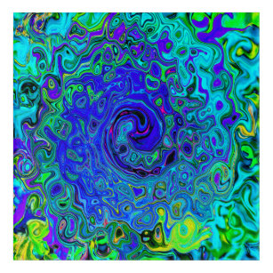 Trippy Violet Blue Abstract Retro Liquid Swirl Acrylic Print