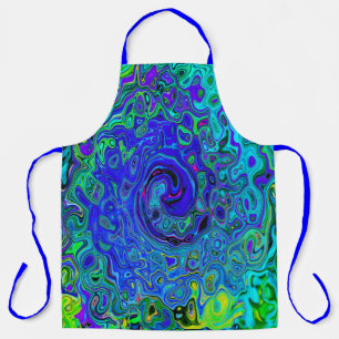 Trippy Violet Blue Abstract Retro Liquid Swirl Apron