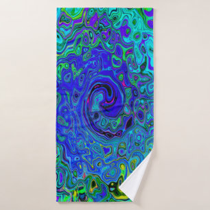 Trippy Violet Blue Abstract Retro Liquid Swirl Bath Towel