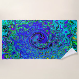 Trippy Violet Blue Abstract Retro Liquid Swirl Beach Towel