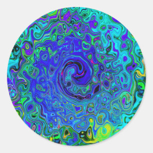Trippy Violet Blue Abstract Retro Liquid Swirl Classic Round Sticker